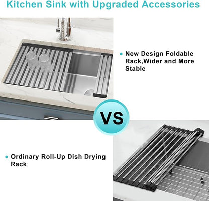 Undermount Kitchen Sink 30 inch,16 gauge Stainless Steel Workstation Sink,Deep and Large Single Bowl Kitchen Sinks Offset Drain (30" X 18")