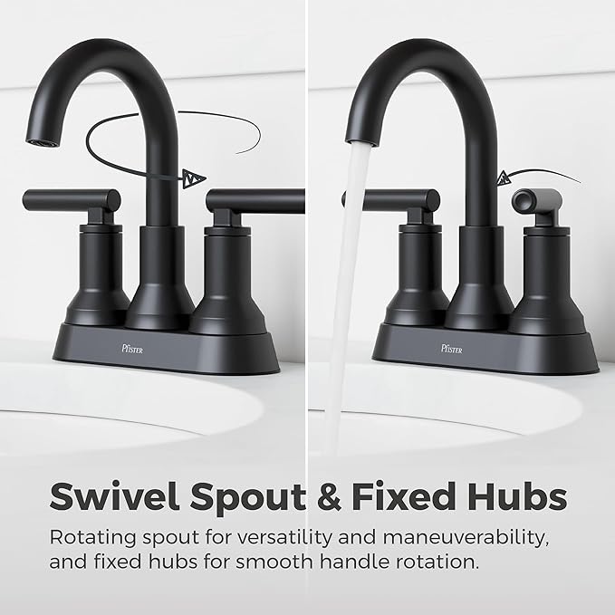 Pfister Capistrano 4 in Centerset 3-Hole Matte Black Bathroom Sink Faucet with 2-Handle Push & Seal Drain Technology, NSF Certified WaterSense Vanity Faucet LF048CSOSDB