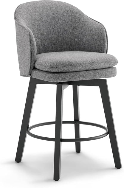 KISLOT Counter Height Barstools 26 inch Upholstered Swivel Bar Stools with Back for Kitchen Island,Set of 1,Dark Grey Fabric