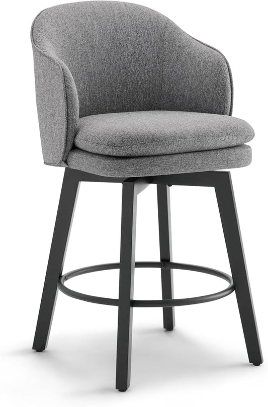 KISLOT Counter Height Barstools 26 inch Upholstered Swivel Bar Stools with Back for Kitchen Island,Set of 1,Dark Grey Fabric