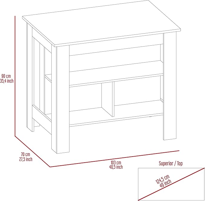 Modern Dining Table Kitchen Island Table with Shelves Adjustable Sturdy Stable Easy Clean Console Counter Luxury,White-2