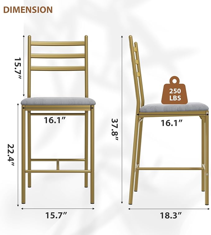 Garvee Bar Stools Set of 4, Counter Height Bar Chairs with Back and Thick Cushion, Upholstered Dining Chairs with Padded Seat, Barstools for Kitchen Island, Bar, Dining Room, Retro Gold