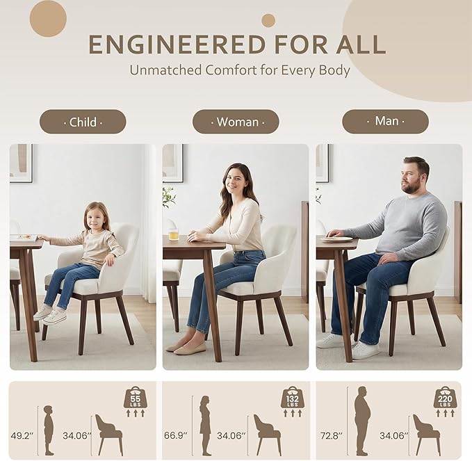 MALOL Wooden Dining Chairs Set of 6, Modern Fabric Upholstered Dining Room Chair, Kitchen Side Chairs, Farmhouse Dinner Chair with Open Back for Kitchen, Beige
