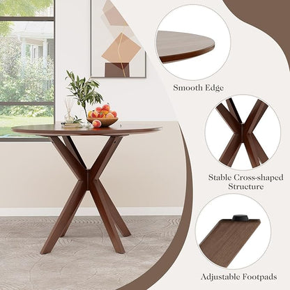 Giantex 36" Round Wood Dining Table, Farmhouse Kitchen Table with Intersecting Pedestal Base & Solid Rubber Wood Legs, Vintage Coffee Tables for Dinette, Small Spaces, Restaurant, Brown