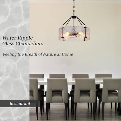 Glass Drum Chandelier for Dining Room 20'' Entryway Light Fixture 5-Light Kitchen Chandeliers Over Table Bedroom Light Fixture for Living Room Hallway Foyer Kitchen