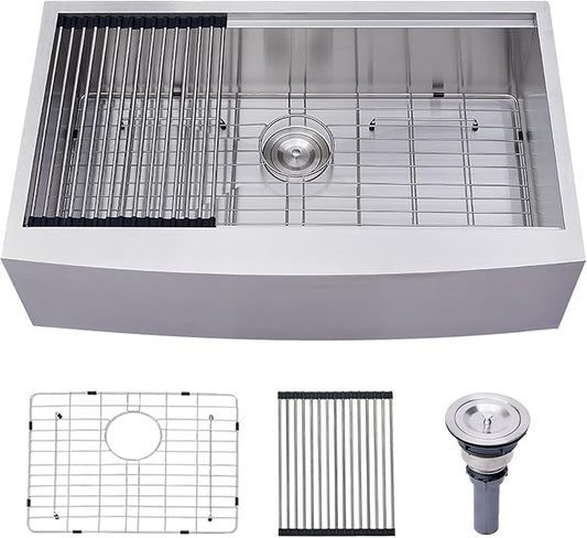 33 Inch Farmhouse Sink, 33x20x9 Stainless Steel Undermount Apron Front Farm Kitchen Sink Single Bowl 16 Gauge Workstation and with Accessories