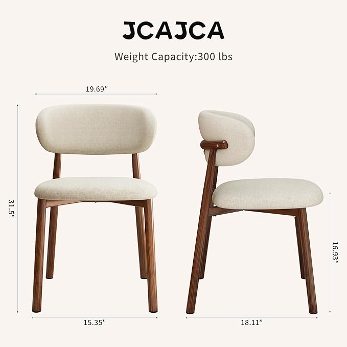 Kitchen Dining Chairs Set of 2 Modern Soft Linen Farmhouse Dining Room Chair with Metal Legs, Beige/Walnut