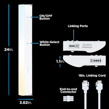 Enbrighten 24 inch Hardwired Under Cabinet Lights, 1620 Lumens, Five White Settings from (2700K-6500K), Full Range Dimmable, Under Counter Light, Linkable Under Counter Lights for Kitchen 82922-T1