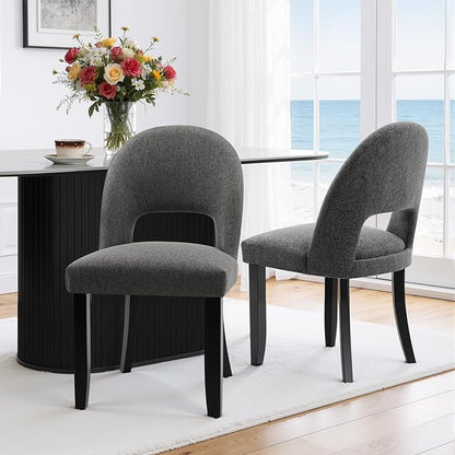 Dining Chairs Set of 2, Modern Farmhouse Upholstered Kitchen Chairs, Wooden Dining Room Chairs with Grey Linen Fabric