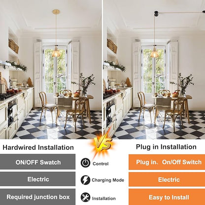 Shenmoyl Plug in Pendant Light Hanging Light Fixture Corded On/Off Switch Brass Pendant Light with Amber Tulip Glass Lampshade for Bedroom Living Room Kitchen Island
