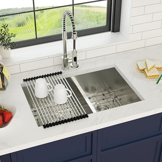28 Inch Undermount Double Bowl Kitchen Sink 16 Gague 304 Stainless Steel Double Handmade Sinks 60/40 Large Deep Double Bowl Sinks 28"x19"x10"
