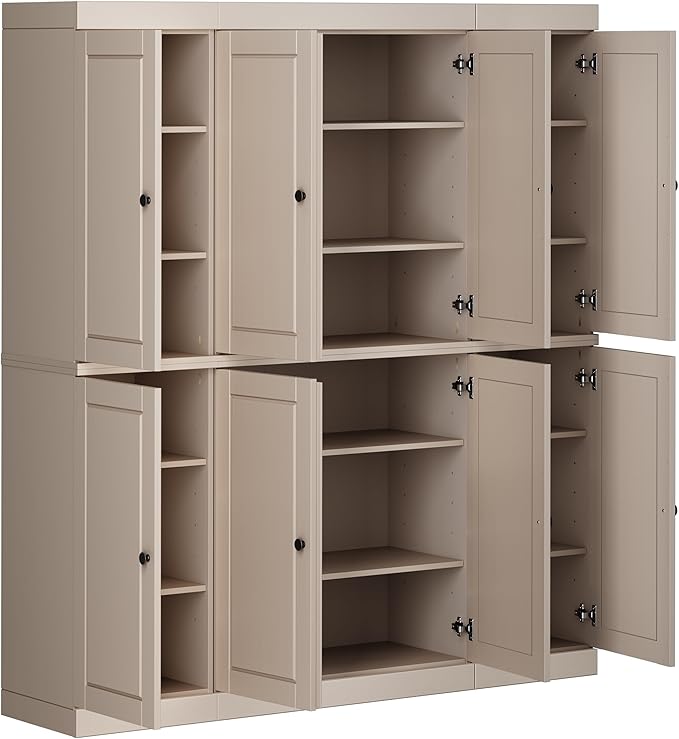 Palace Imports Solid Wood Pantry Cabinet - 71.5" Tall, 65" Wide - Freestanding Wooden Storage Cabinet w/Adjustable Shelves for Kitchen - Beige, Renewable Eco-Friendly 100% Wood, Made in Brazil