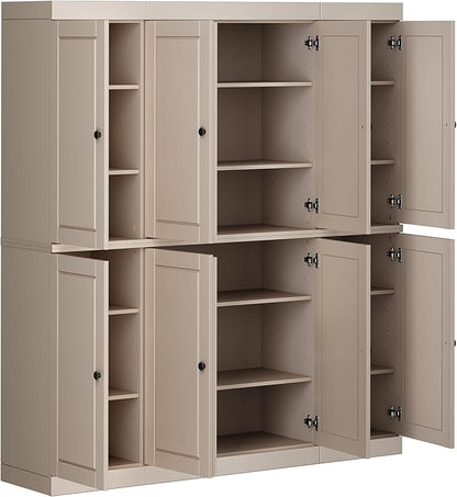 Palace Imports Solid Wood Pantry Cabinet - 71.5" Tall, 65" Wide - Freestanding Wooden Storage Cabinet w/Adjustable Shelves for Kitchen - Beige, Renewable Eco-Friendly 100% Wood, Made in Brazil