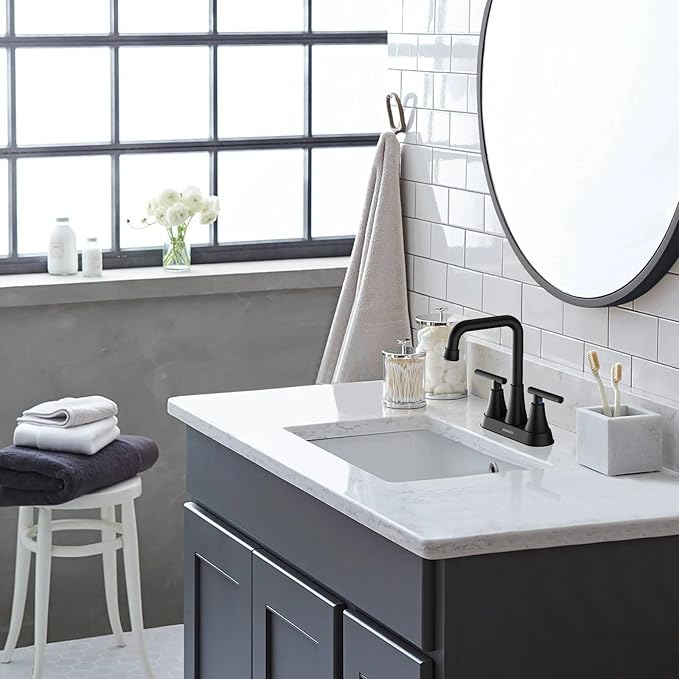 Matte Black Bathroom Sink Faucet, Hurran 4 inch Bathroom Faucets for Sink 3 Hole with Pop-up Drain and Supply Lines, Stainless Steel 2-Handle Centerset Faucet for Vanity RV Restroom