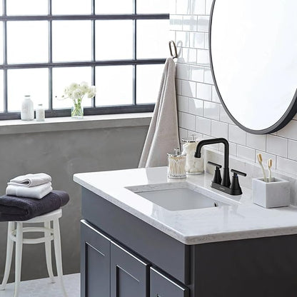 Matte Black Bathroom Sink Faucet, Hurran 4 inch Bathroom Faucets for Sink 3 Hole with Pop-up Drain and Supply Lines, Stainless Steel 2-Handle Centerset Faucet for Vanity RV Restroom