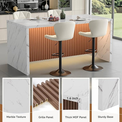 67" Kitchen Island Table Set with 4 Bar Stools, Faux Marble Top Island Table, Counter Height Dining Table Set for Kitchen & Dining Room