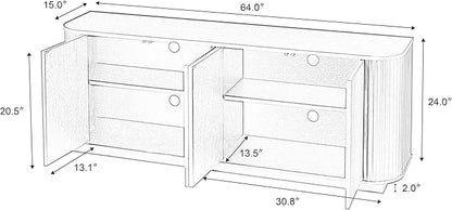 Ball & Cast 64" Buffet Cabinet with Storage Accent Sideboard Modern Credenza with Doors & Adjustable Shelves,Fluted Media Console TV Stand for Living Room,Natural