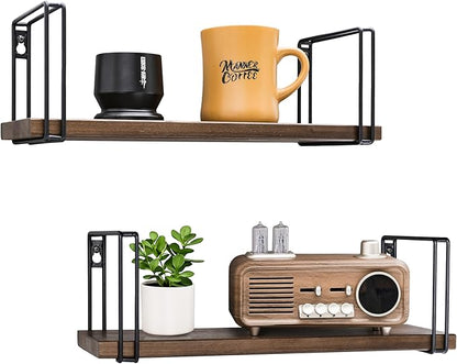 Floating Shelves for Wall Mounted - Set of 2 American Black Walnut Solid Wood Shelves for Room Wall Decor, Floating Bookshelf for Living Room, Kitchen, Office, Bedroom