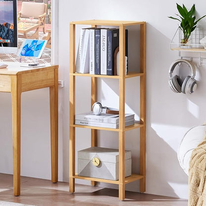 YUFAM 4 Tier Tall Bookshelf with Storage - Small Bookcase for Small Spaces, Shelf for Living Room, Office, Bedroom, Kitchen - Industrial Modern Natural Book Shelf