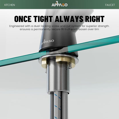 APPASO Black Kitchen Faucet One Hole, 3-Mode Pull Down Sprayer, 360° Swivel, 20-Inch Hose, Single Handle High Arc Matte Black Modern Faucet for 1 or 3-Hole Kitchen Sink, Spot Resist, Easy to Install