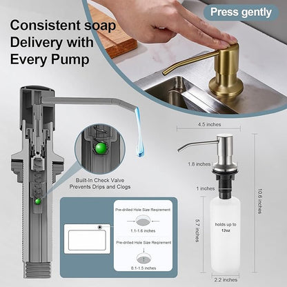 Gold Kitchen Faucets with Soap Dispenser, Single Handle High Arc Stainless Steel Sink Faucet with Pull Down Sprayer, 1 or 3 Hole Deck Plate Mount for Bar, RV, Laundry, Outdoor