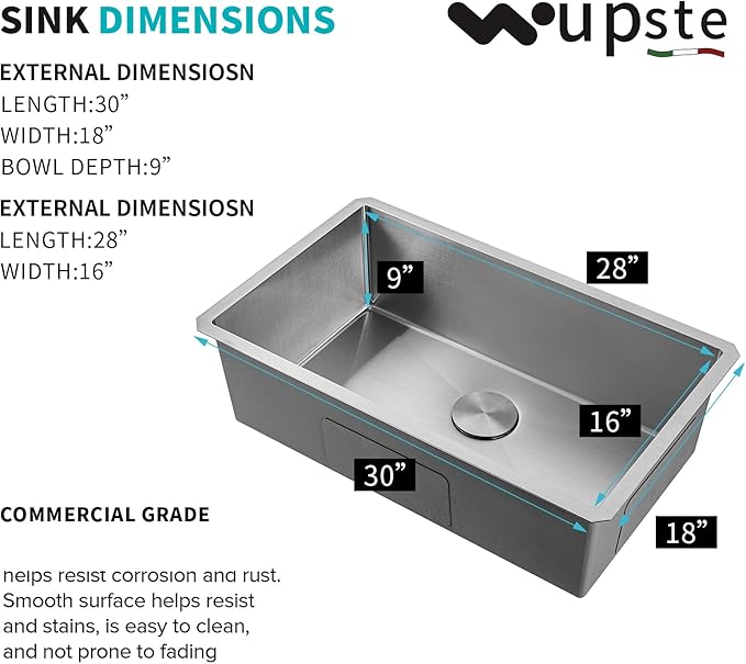 Kitchen Sink 30 Inch Undermount Kitchen Sink with Faucet Combo Modern Single Bowl Workstation Sinks Under Mount Stainless Steel Deep kitchen Sinks