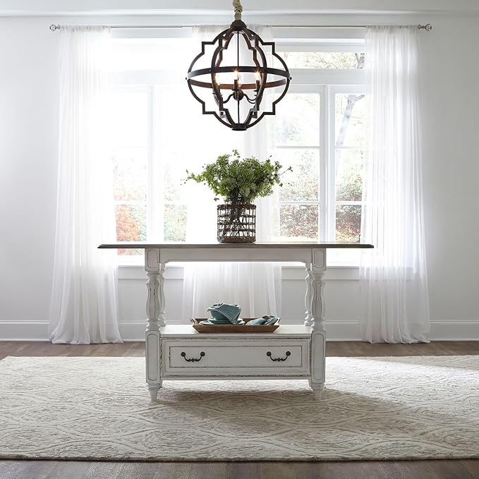 Liberty Furniture Magnolia Manor Kitchen Island Gathering Table - Antique White & Weathered Bark W36 x D60 x H36