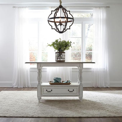 Liberty Furniture Magnolia Manor Kitchen Island Gathering Table - Antique White & Weathered Bark W36 x D60 x H36