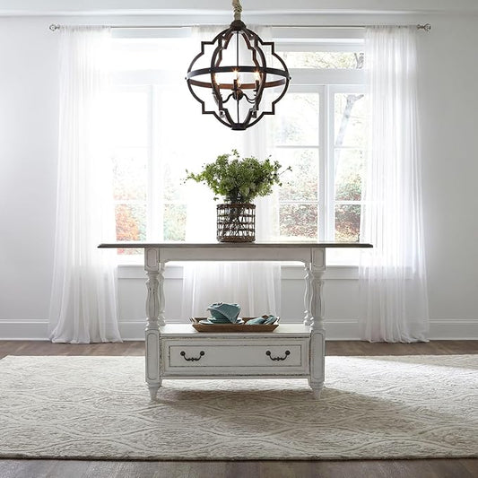 Liberty Furniture Magnolia Manor Kitchen Island Gathering Table - Antique White & Weathered Bark W36 x D60 x H36