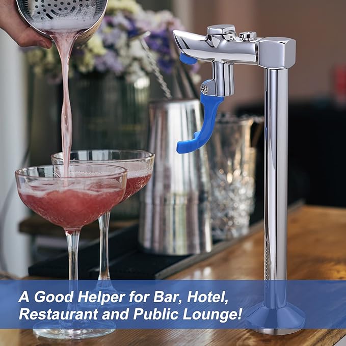 WOWOW Glass Filler Faucet, 9-Inch Push-Back Water Filler Faucet Deck Mount Pedestal Glass Filler Water Station, Stainless Steel Drinking Water Filling Faucet for Bar Hotel Restaurant Cafes