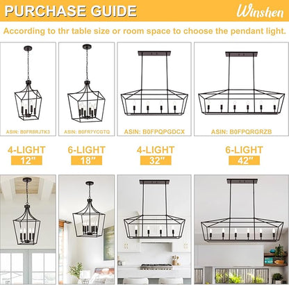6-Light Farmhouse Chandelier, Adjustable Height Kitchen Island Pendant Lighting Fixture for Over Table Dining Room Living Room Foyer, Oil Rubbed Bronze & E12 Bulb Base