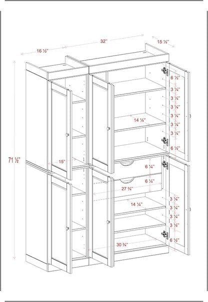 Palace Imports Solid Wood Kitchen Pantry Cabinet - 71.5" Tall Freestanding Cupboard Pantry with 2-Drawer Kit & Adjustable Shelves - Antique Blue, Renewable Eco-Friendly 100% Wood, Made in Brazil