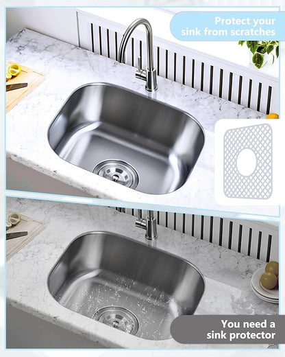 2 Pack Silicone Sink Protector for Kitchen Sink, Trellis Pattern 12 x 11" Sink Grid Mat Silicone Protectors, Center Drain, White
