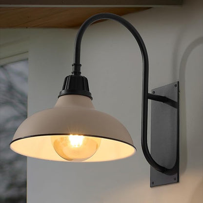 JONATHAN Y 12.25" Matte Almond/Black 1-Light Farmhouse Gooseneck Outdoor Wall Sconce Lamp, with Black Metal Bowl Shade, Industrial Iron LED Porch Light for Patio Garage Entryway (JYL7614J)