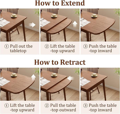 Solid Wood Extendable Dining Table for 4-8, 47.2” to 70.8” Expandable Table, Easy Assembly Extendable Dining Room Table, 3-in-1 Design, Ideal for Dining Room, Kitchen, Living Room (Walnut)