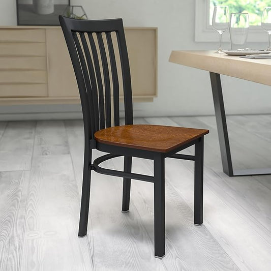 Flash Furniture HERCULES Series Black School House Back Metal Restaurant Chair - Cherry Wood Seat