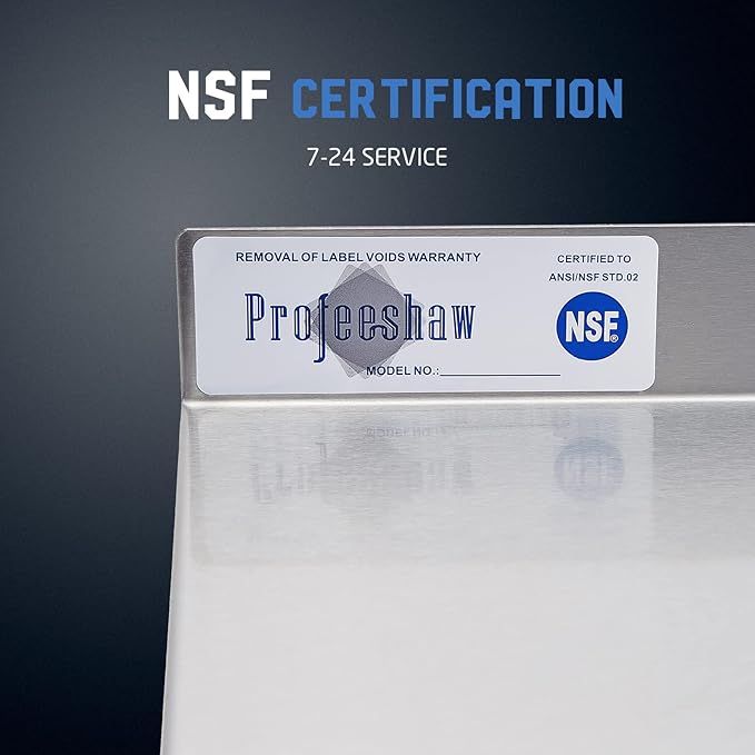 Profeeshaw NSF Stainless Steel Shelf 18” x 60”, 450 lb Commercial Shelves Wall Mounted Metal Shelving with Backsplash and 2 Brackets for Restaurant, Bar, Utility Room, Kitchen and Garage