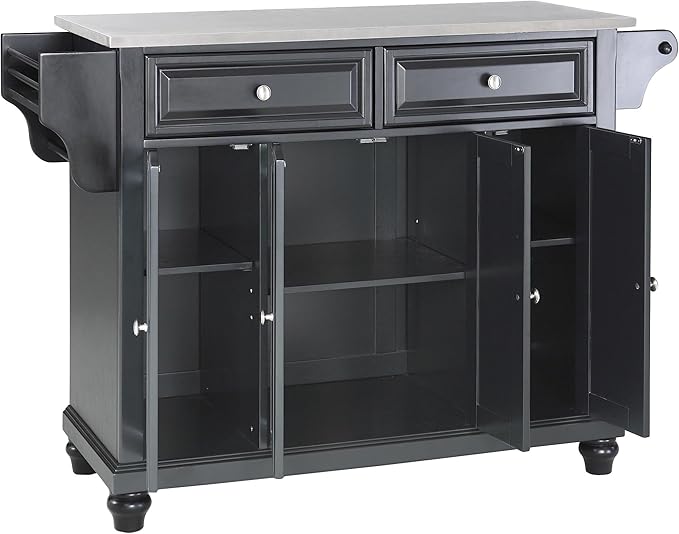Crosley Furniture Cambridge Stainless Steel Top Rolling Kitchen Island Storage Cart, Spice Rack, Black