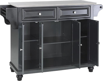 Crosley Furniture Cambridge Stainless Steel Top Rolling Kitchen Island Storage Cart, Spice Rack, Black