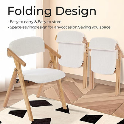 Folding Chairs with Padded Seats,Wooden Stackable Dining Chair,Easy to Store Foldable Dining Chairs for Kitchen, Living Room, Wedding Party Picnic (White)