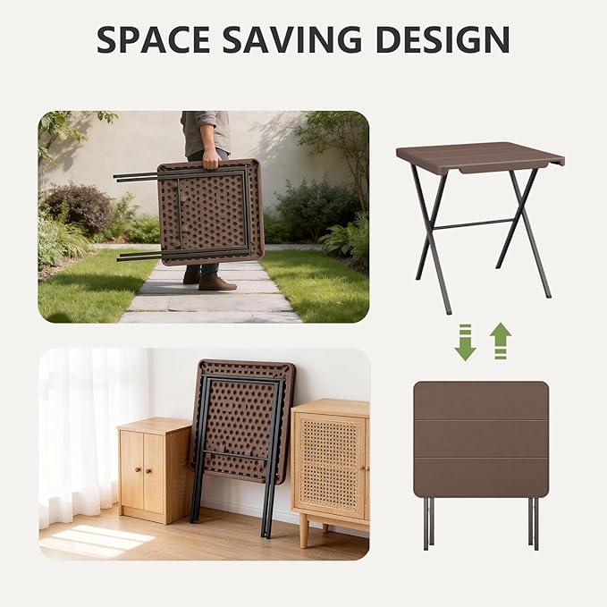 Folding Table, Portable Square Foldable Table No Assembly, Heavy Duty Steel Frame Indoor Outdoor Camping Patio Table with 400 LBS Capacity, Picnic Card Table for Backyard, RV, Small Spaces