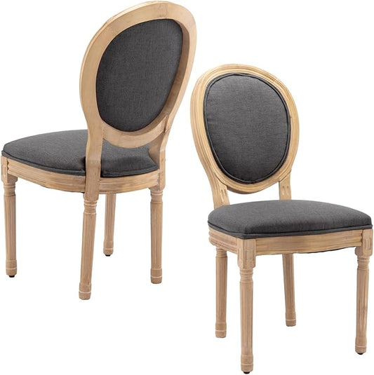 Linen Wooden Dining Chair Set of 2, Upholstered Farmhouse Dining Chair with Solid Wood Frame, Kitchen & Dining Room Chairs for Living Room, Restaurant, Bedroom (Gray-Padded, Set of 2)