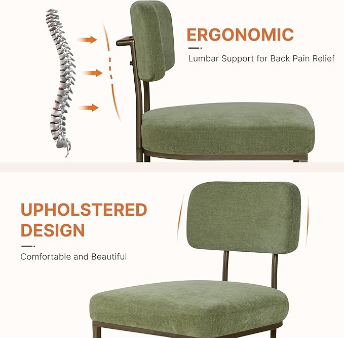 KISLOT Dining Chairs Set of 2, Upholstered Modern Kitchen Chairs with Ergonomic Backrest, Fabric Cushion & Wire Drawing Curve Metal Legs for Living Room, Restaurant, and Café, Green