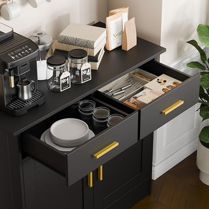 Buffet Cabinet with Storage - Buffets & Sideboards Kitchen Storage Cabinet, Wood Console Table Coffee Bar Accent Cabinets for Living Room Dining Room Entryway Small 2 Doors & Drawers, Black 35.4"W