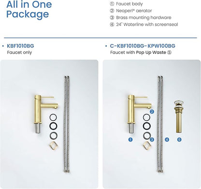 KIBI KBF1010 Solid Brass Single Handle Single Hole Circular X Faucet for Bathroom Sink | High Arc Faucet Spout | Brushed Gold | Corrosion and Rust Resistant