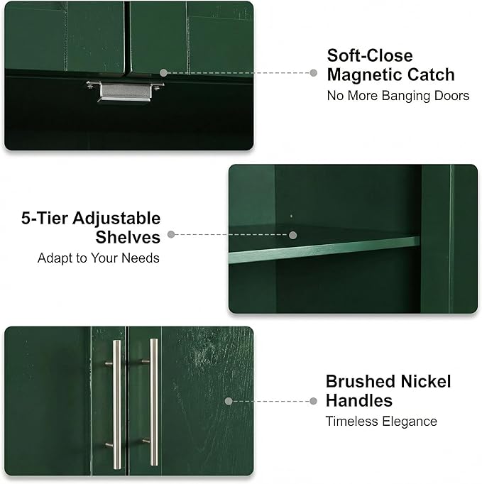 Casaphoria Kitchen Pantry Cabinet, 67" Tall Freestanding Kitchen Cabinet with 4 Adjustable Shelves, 28" W Storage Cabinet for Kitchen Pantry Organization (Green, Single)