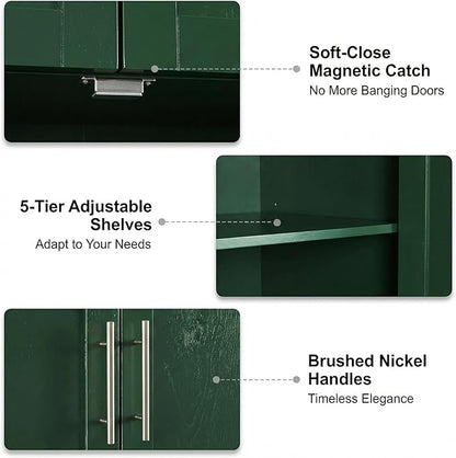 Casaphoria Kitchen Pantry Cabinet, 67" Tall Freestanding Kitchen Cabinet with 4 Adjustable Shelves, 28" W Storage Cabinet for Kitchen Pantry Organization (Green, Single)