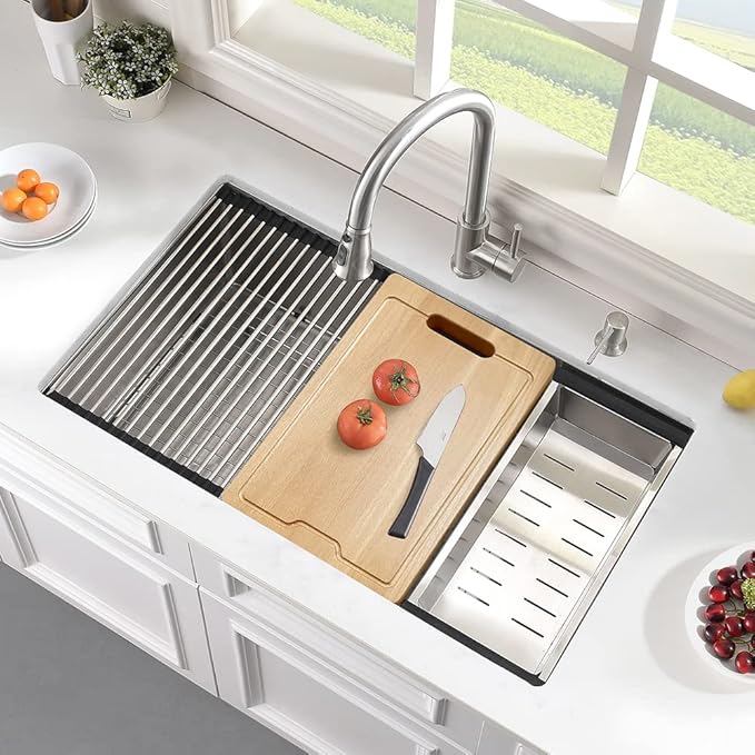 Stainless Steel Kitchen Sink Undermount-Hovheir 25x19 Undermount Kitchen Sink Workstation Sinks 16 Gauge Stainless Steel Single Bowl Deep Under Mount Sinks with Cutting Board