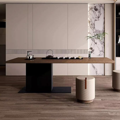Modern Solid Wood Dining Table,Rectangle Kitchen Island Dining Table Minimalist Kitchen Table with Pedestal Base for for 2,4,6,8(63" L x 27.5" W x 29.5" H, Walnut)