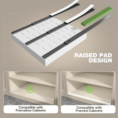 Seinloes 4 Pack Pull Out Cabinet Organizer 21" Deep,Full Extension 3 Slide Rails Slide Out Drawers With Raising Pad for Framed Cabinets,Expandable Width (12.3"-20.5"),No Drill Roll Out Shelves,White